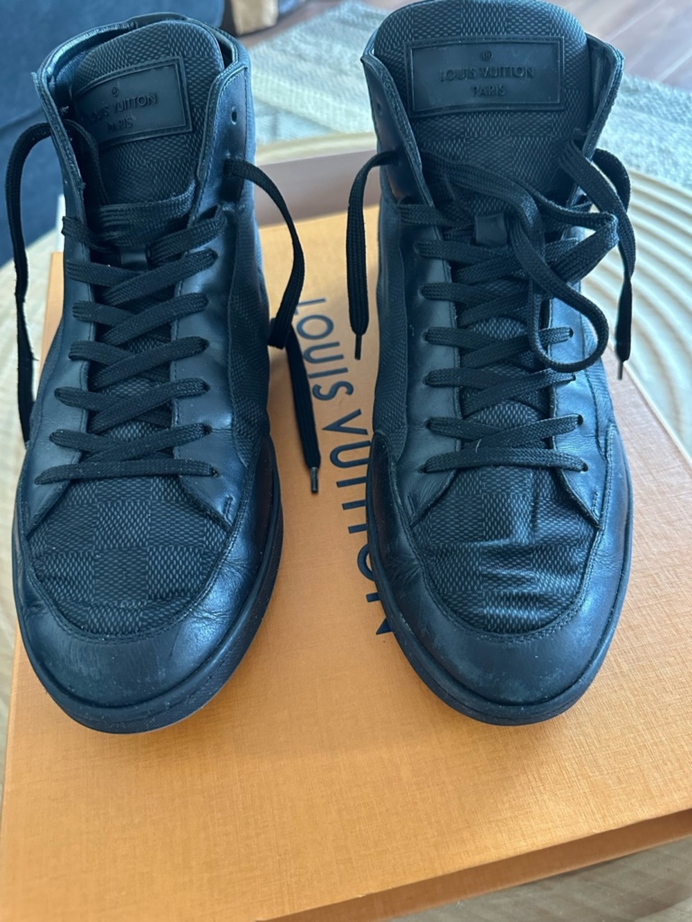 Louis Vuitton Men’s Black Checkerboard High-Top Sneakers